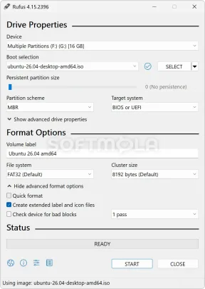 screenshot of rufus settings for ubuntu bootable usb