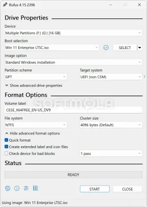 screenshot of rufus settings for windows 11
