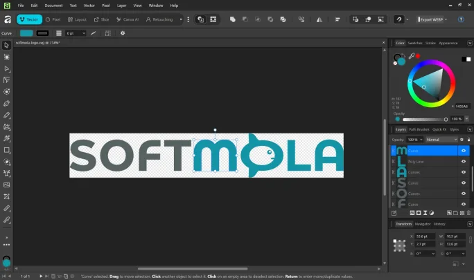 affinity vector editing screenshot with shape and path tools