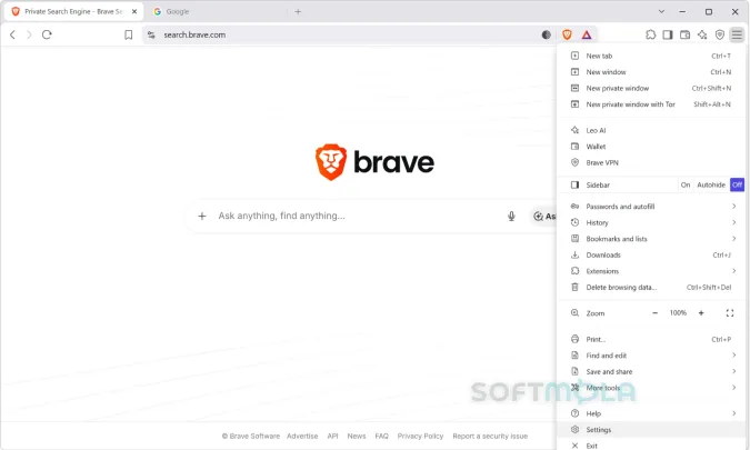 brave browser menu screenshot with browser options