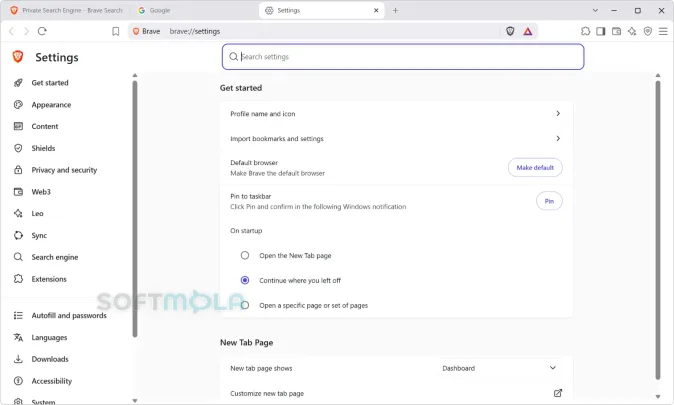 brave browser settings screenshot with privacy and security preferences
