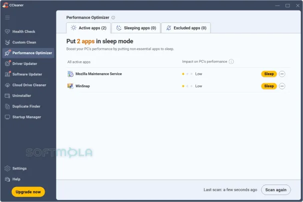 ccleaner performance optimizer screenshot showing background app tuning