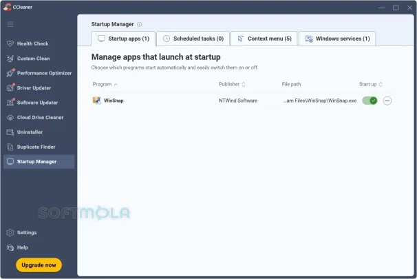 ccleaner startup optimizer screenshot managing startup programs
