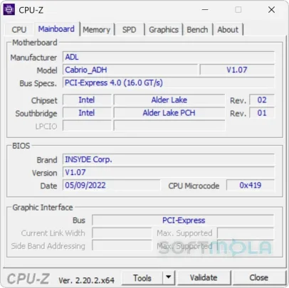 cpu z mainboard screenshot with motherboard details