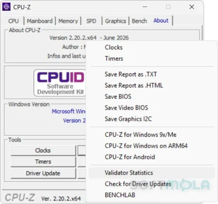 cpu z tools screenshot with system utilities