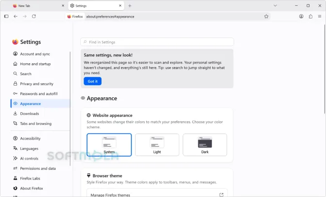 firefox settings screenshot with privacy and general preferences