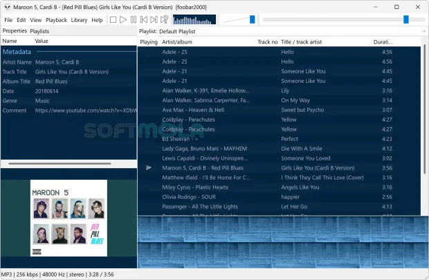 foobar2000 now playing screenshot with music playback controls