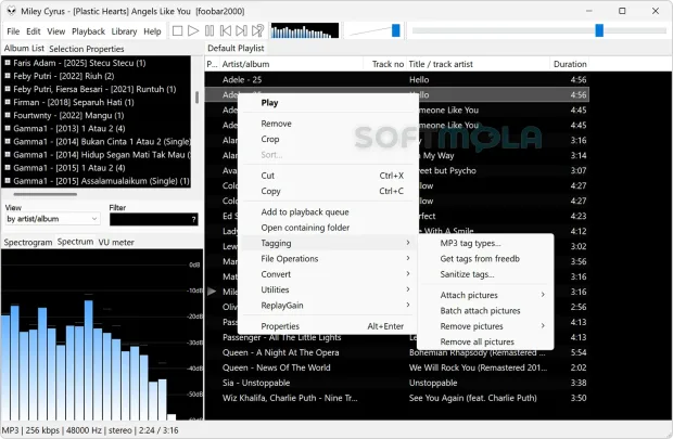foobar2000 tools menu screenshot with audio utilities