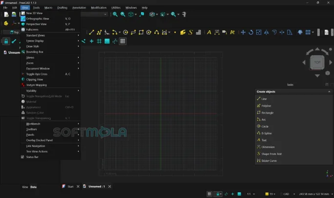 freecad 2d layout screenshot with technical drawing tools