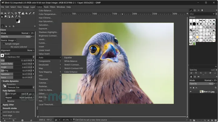 gimp colors menu screenshot with color adjustment tools