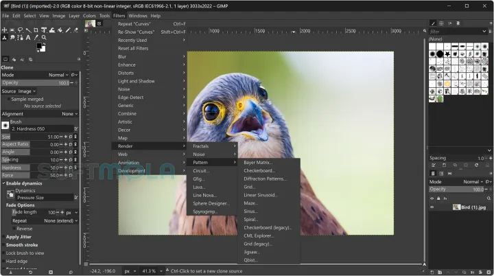 gimp filters menu screenshot with image effect options