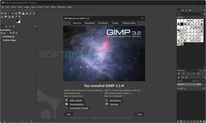 gimp welcome screen screenshot with getting started options