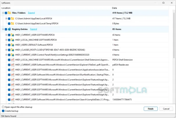 hibit uninstaller scan results screenshot with leftover files