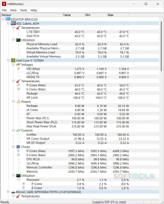 hwmonitor main window screenshot with hardware monitoring data