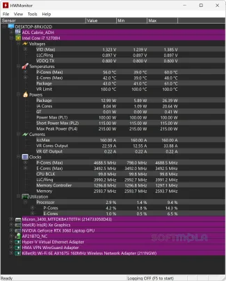 hwmonitor sensor list screenshot with all hardware readings