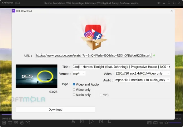 kmplayer url download screenshot for saving online video