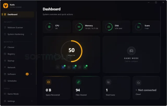kudu dashboard screenshot with system optimization tools