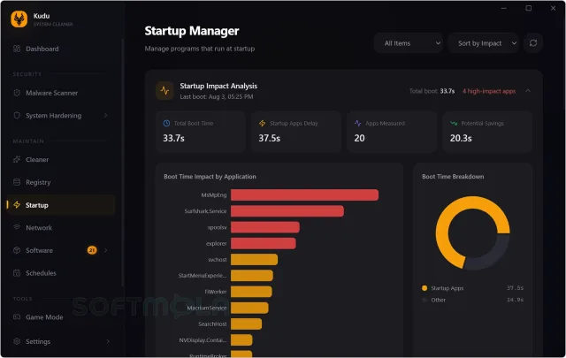 kudu startup screenshot with startup program management