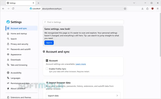 librewolf settings screenshot with browser privacy preferences