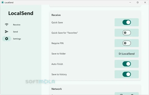 localsend receive settings screenshot with file receiving options