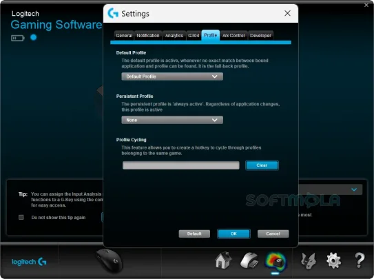 logitech gaming software profile screenshot with game profile management
