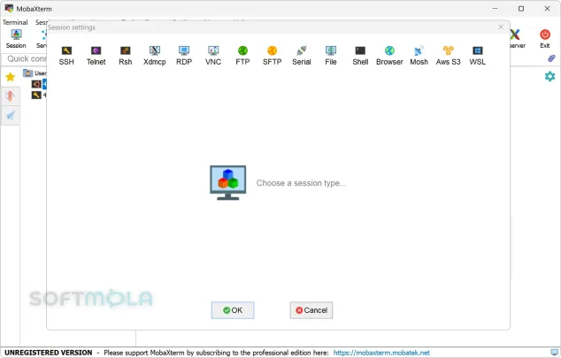 mobaxterm session selection screenshot with remote connection options