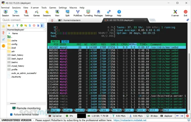 mobaxterm terminal screenshot with active remote login session