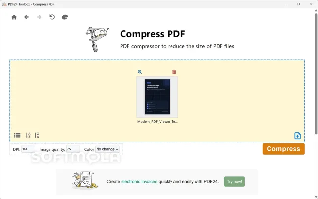 pdf24 creator compress pdf screenshot with file compression tool