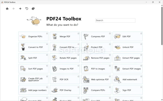 pdf24 creator toolbox screenshot with pdf management tools