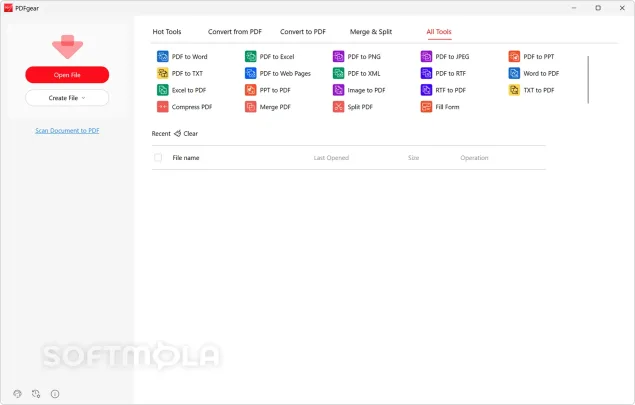 pdfgear dashboard screenshot with pdf management tools
