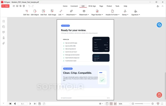 pdfgear edit menu screenshot with pdf editing tools