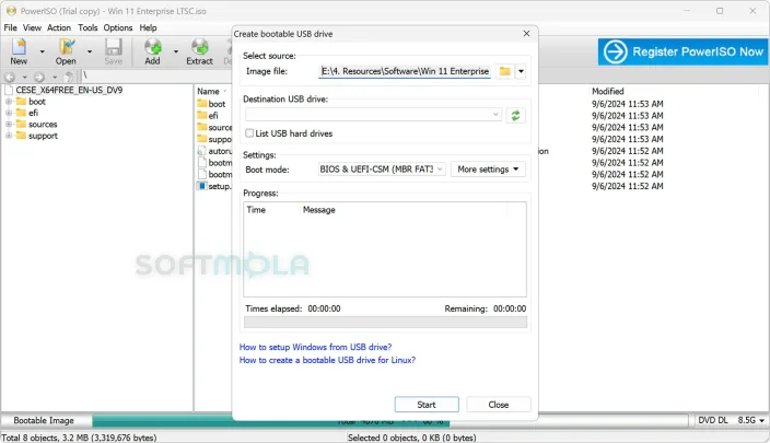 poweriso bootable usb screenshot with usb creation tools