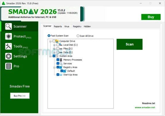smadav scanner screenshot with virus scan options
