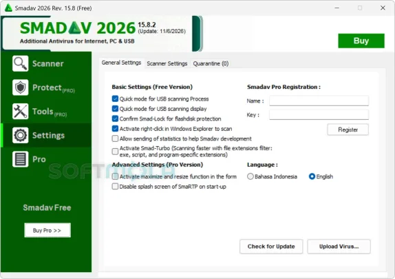 smadav settings screenshot with antivirus preferences