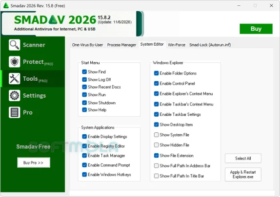 smadav tools screenshot with antivirus utility options