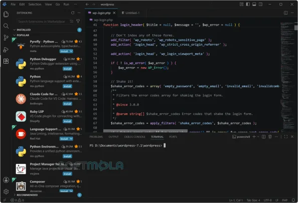 vscodium extensions sidebar screenshot with installed extensions list