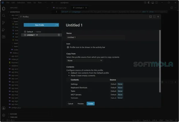 vscodium profile screenshot with profile management options
