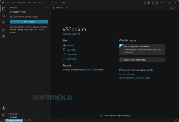 vscodium welcome screen screenshot with getting started options