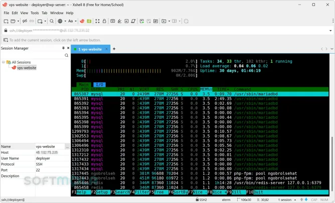 xshell terminal screenshot with active remote login session