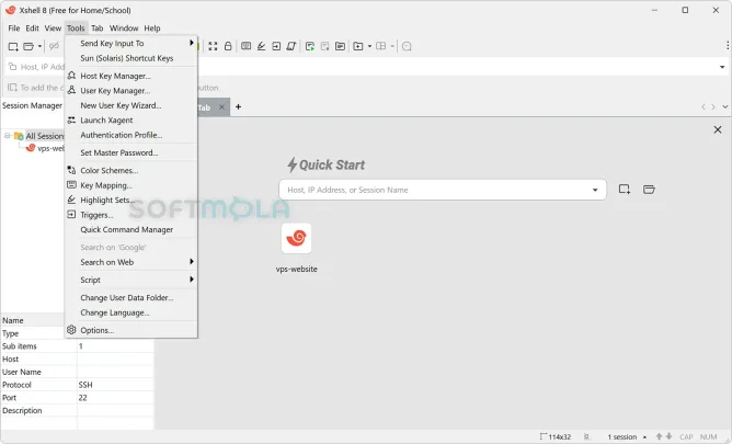 xshell tools menu screenshot with terminal utilities